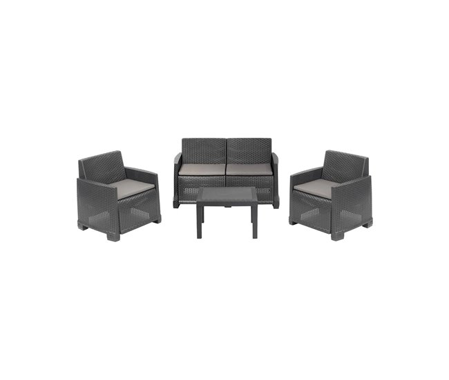 Conforama Conjunto de salón de exterior Dbagnolin Composición de jardín con 2 sillones 1 sofá y 1 mesa de centro Efecto ratán con cojines 100% Made in Italy Antracita