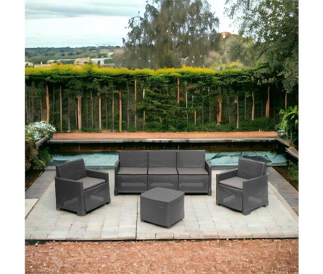 Conforama Conjunto De Salón De Exterior Dbellucc Composición De Jardín Con 2 Sillones 1 Sofá Y 1 Mesa Contenedor Efecto Rattan Con Cojines 100% Made In Italy Antracita