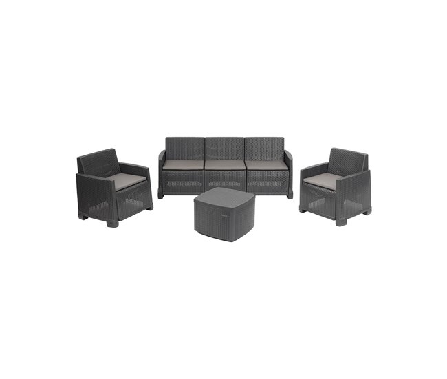 Conforama Conjunto de salón de exterior Dbellucc Composición de jardín con 2 sillones 1 sofá y 1 mesa contenedor Efecto Rattan con cojines 100% Made in Italy Antracita