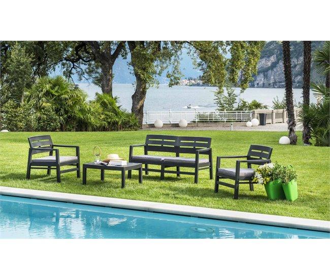 Conforama Conjunto De Salón De Exterior Dgyas Composición De Jardín Con 2 Sillones 1 Sofá Y 1 Mesa De Centro Salón Interior Y Exterior Con Cojines 100% Made In Italy Antracita