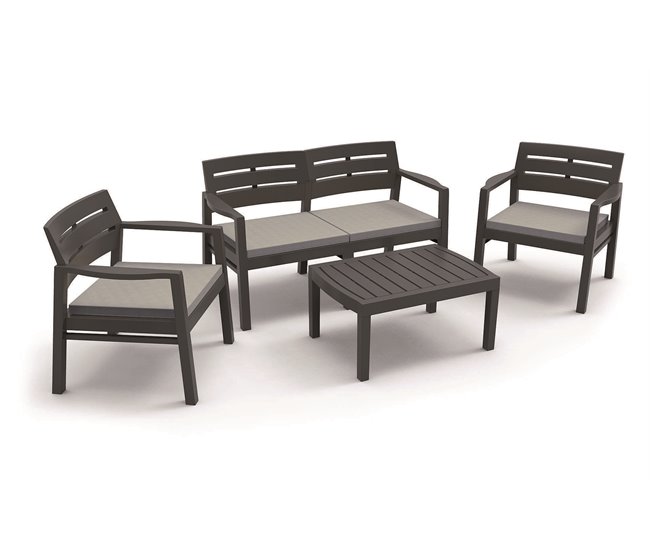 Conforama Conjunto De Salón De Exterior Dgyas Composición De Jardín Con 2 Sillones 1 Sofá Y 1 Mesa De Centro Salón Interior Y Exterior Con Cojines 100% Made In Italy Antracita