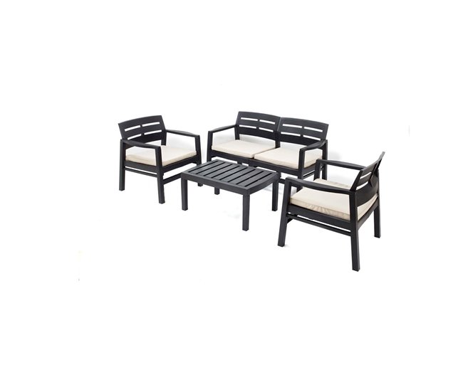 Conforama Conjunto de salón de exterior Dgyas Composición de jardín con 2 sillones 1 sofá y 1 mesa de centro Salón interior y exterior con cojines 100% Made in Italy Antracita