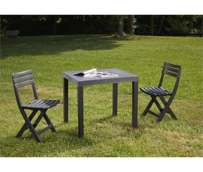 Conforama Conjunto De Salón De Exterior Dlibutt Composición De Jardín Con 1 Mesa Rectangular Y 2 Sillas Plegables Salón Interior Y Exterior De Pic Nic 100% Made In Italy Antracita