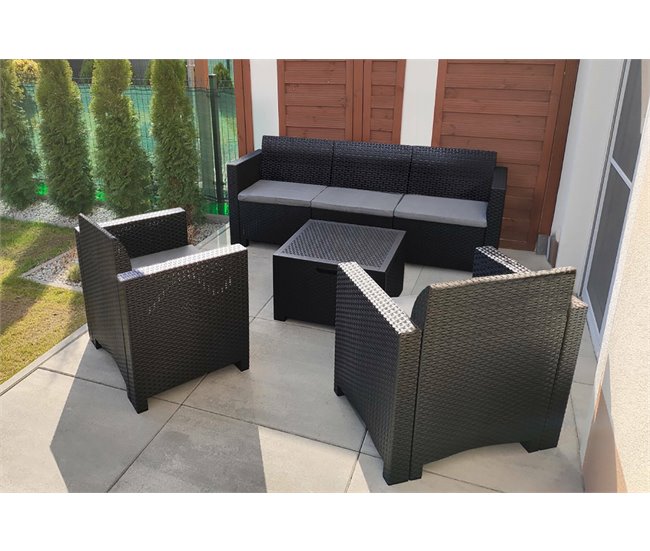 Conforama Conjunto De Salón De Exterior Dmuh Conjunto De Jardín Con Cojines Zona De Estar Interior Efecto Ratán 100% Made In Italy Antracita