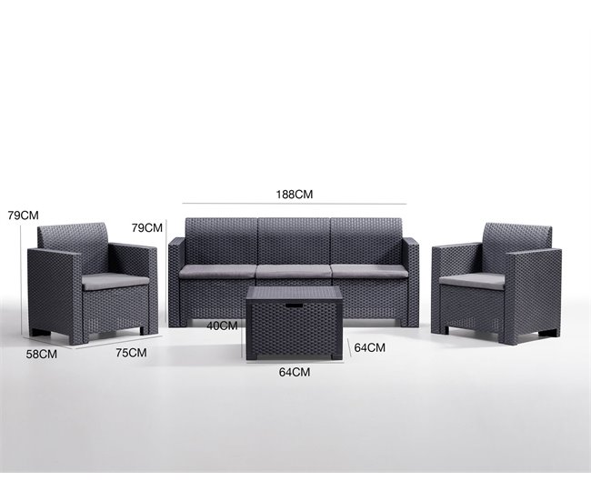 Conforama Conjunto De Salón De Exterior Dmuh Conjunto De Jardín Con Cojines Zona De Estar Interior Efecto Ratán 100% Made In Italy Antracita