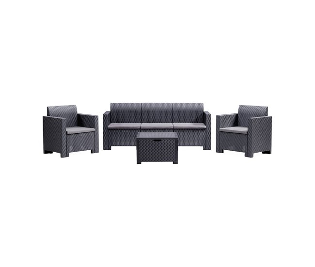 Conforama Conjunto de salón de exterior Dmuh Conjunto de jardín con cojines Zona de estar interior efecto ratán 100% Made in Italy Antracita