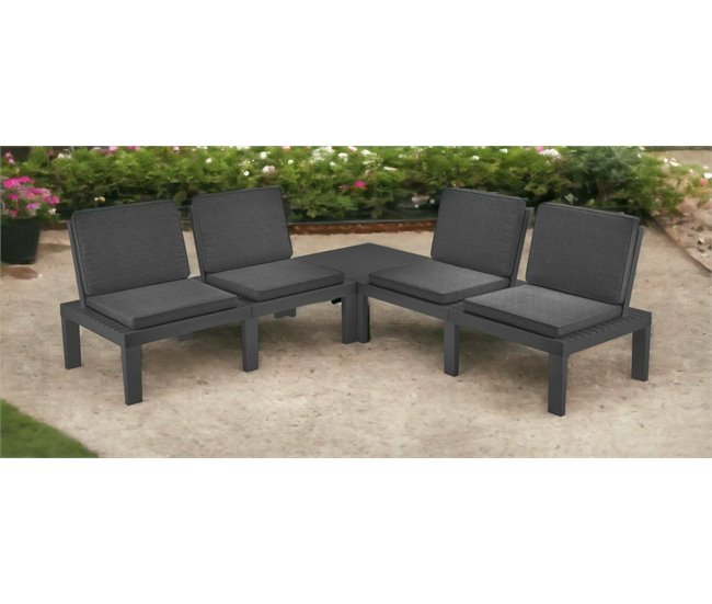 Conforama Conjunto De Salón De Exterior Dmur Composición De Jardín Con 4 Asientos Con Respaldo Y 1 Módulo Multifunción Salón Con Cojines 100% Made In Italy Antracita