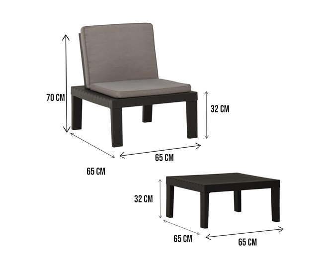 Conforama Conjunto De Salón De Exterior Dmur Composición De Jardín Con 4 Asientos Con Respaldo Y 1 Módulo Multifunción Salón Con Cojines 100% Made In Italy Antracita