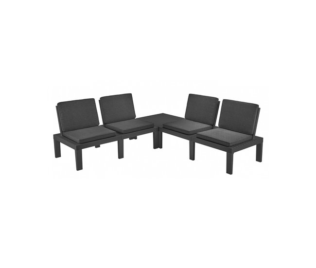Conforama Conjunto de salón de exterior Dmur Composición de jardín con 4 asientos con respaldo y 1 módulo multifunción Salón con cojines 100% Made in Italy Antracita