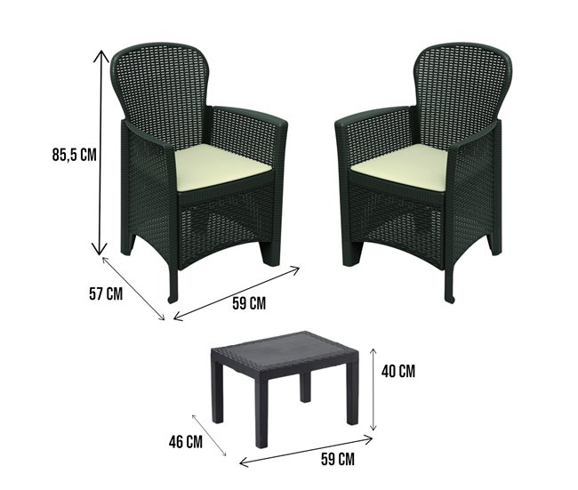 Conforama Conjunto De Salón De Exterior Dzucco Composición De Jardín Con 2 Sillones Y 1 Mesa De Centro Salón Efecto Ratán Con Cojines 100% Made In Italy Antracita