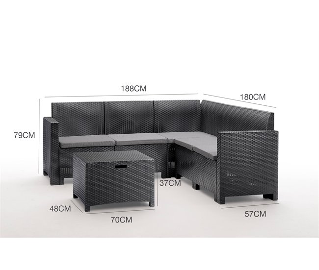 Conforama Conjunto De Salón Exterior Dcorre Conjunto De Jardín Con Cojines Conjunto De Salón Interior Efecto Ratán 100% Made In Italy Antracita