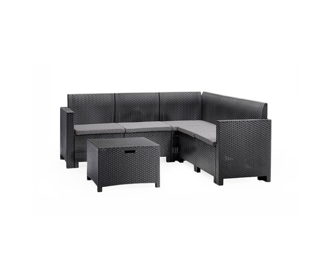 Conforama Conjunto de salón exterior Dcorre Conjunto de jardín con cojines Conjunto de salón interior efecto ratán 100% Made in Italy Antracita