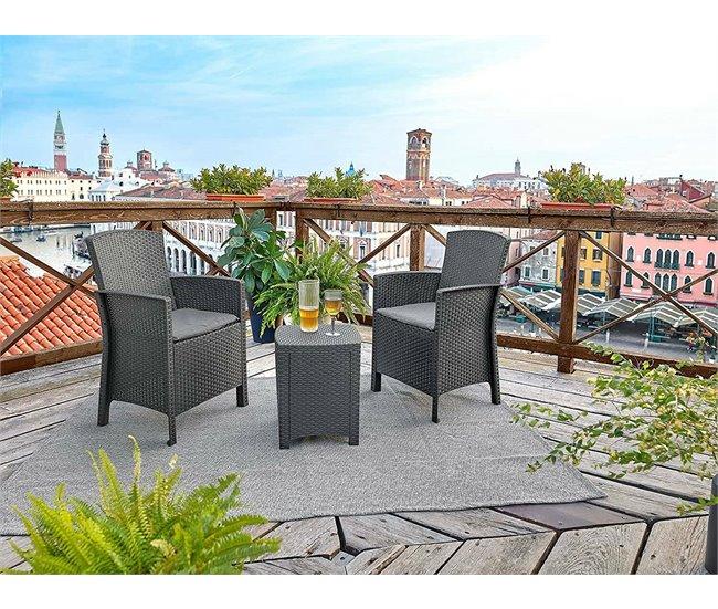 Conforama Conjunto De Salón Exterior Dfre Conjunto De Jardín Con Cojines Conjunto De Salón Interior Efecto Ratán 100% Made In Italy Antracita
