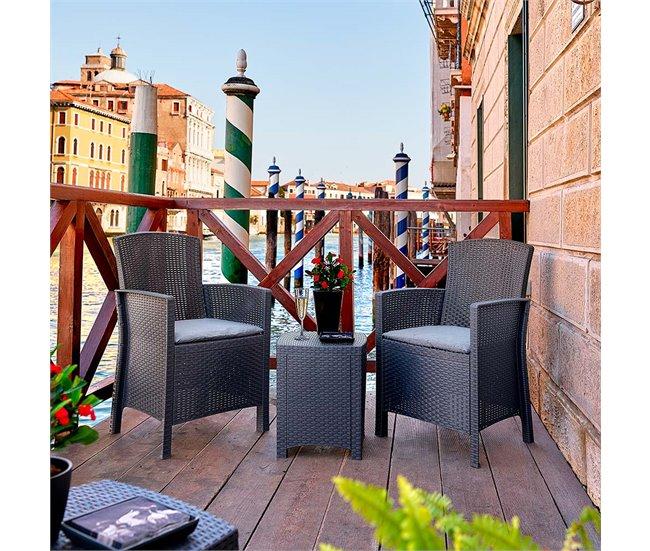 Conforama Conjunto De Salón Exterior Dfre Conjunto De Jardín Con Cojines Conjunto De Salón Interior Efecto Ratán 100% Made In Italy Antracita