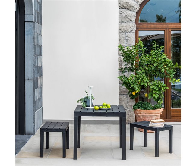 Conforama Conjunto De Salón Exterior Dkabash Composición De Jardín Con 1 Mesa Cuadrada Y 2 Bancos Salón Interior Y Exterior De Pic Nic 100% Made In Italy Antracita