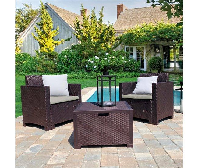 Conforama Conjunto De Salón Exterior Dkrajn Conjunto De Jardín Con Cojines Conjunto De Salón Interior Efecto Ratán 100% Made In Italy Marrón