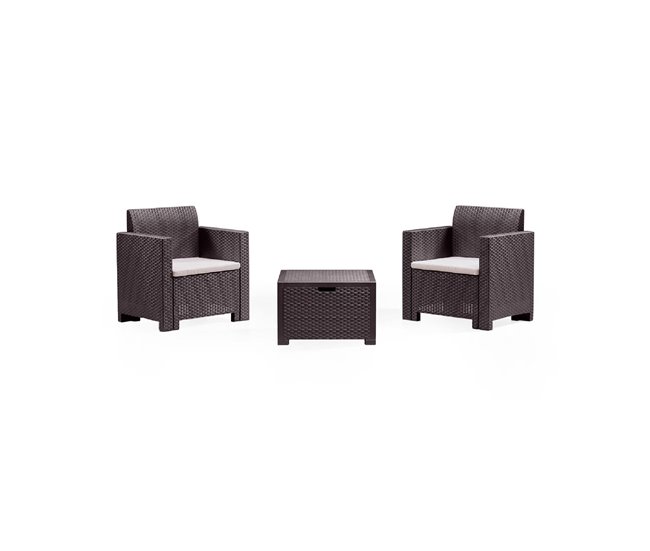 Conforama Conjunto de salón exterior Dkrajn Conjunto de jardín con cojines Conjunto de salón interior efecto ratán 100% Made in Italy Marrón