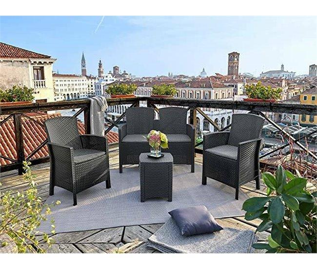 Conforama Conjunto De Salón Exterior Dkresi Conjunto De Jardín Con Cojines Conjunto De Salón Interior Efecto Ratán 100% Made In Italy Antracita