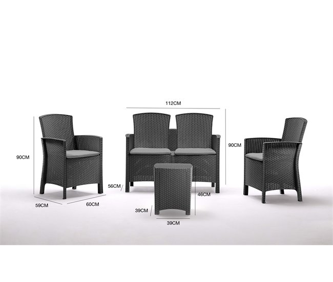 Conforama Conjunto De Salón Exterior Dkresi Conjunto De Jardín Con Cojines Conjunto De Salón Interior Efecto Ratán 100% Made In Italy Antracita