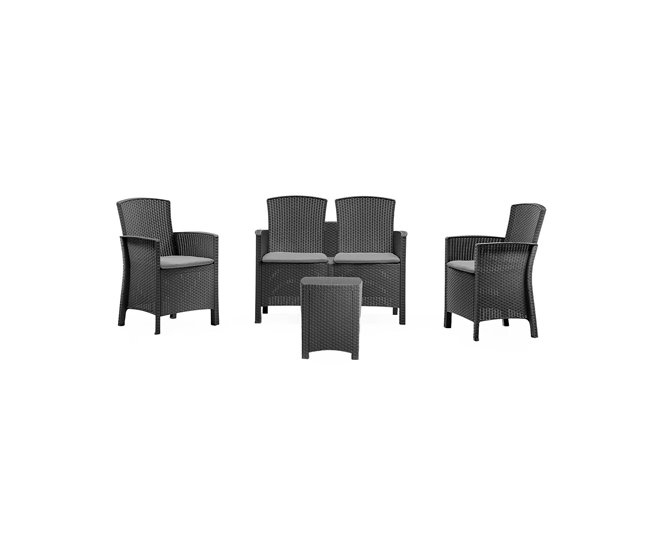 Conforama Conjunto de salón exterior Dkresi Conjunto de jardín con cojines Conjunto de salón interior efecto ratán 100% Made in Italy Antracita