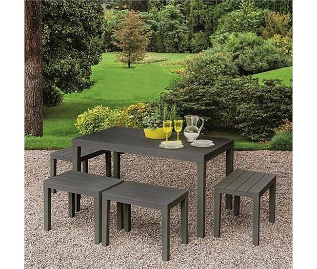 Conforama Conjunto De Salón Exterior Dmascar Composición De Jardín Con 1 Mesa Rectangular Y 4 Bancos Salón Interior Y Exterior De Pic Nic 100% Made In Italy Antracita