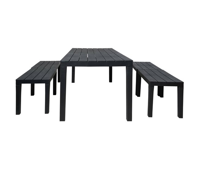 Conforama Conjunto De Salón Exterior Dmascar Composición De Jardín Con 1 Mesa Rectangular Y 4 Bancos Salón Interior Y Exterior De Pic Nic 100% Made In Italy Antracita