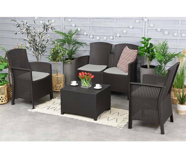 Conforama Conjunto De Salón Exterior Dmorat Conjunto De Jardín Con Cojines Conjunto De Salón Interior Efecto Ratán 100% Made In Italy Antracita