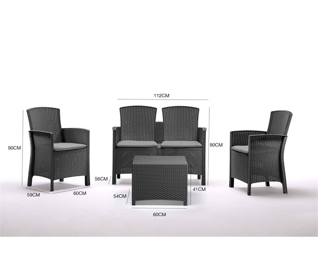Conforama Conjunto De Salón Exterior Dmorat Conjunto De Jardín Con Cojines Conjunto De Salón Interior Efecto Ratán 100% Made In Italy Antracita