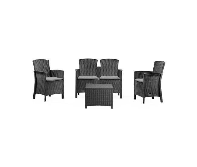 Conforama Conjunto de salón exterior Dmorat Conjunto de jardín con cojines Conjunto de salón interior efecto ratán 100% Made in Italy Antracita