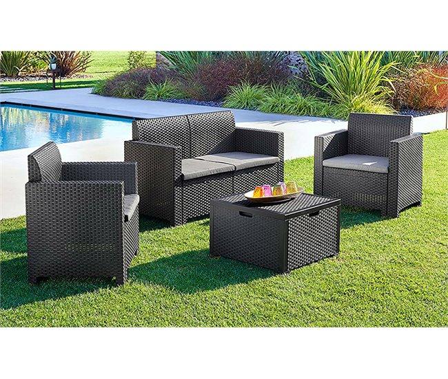 Conforama Conjunto De Salón Exterior Dmotto Conjunto De Jardín Con Cojines Conjunto De Salón Interior Efecto Ratán 100% Made In Italy Antracita