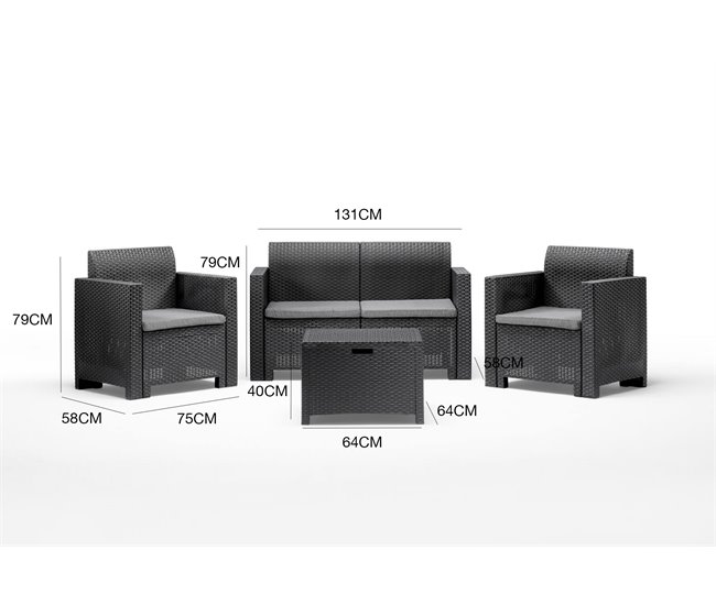Conforama Conjunto De Salón Exterior Dmotto Conjunto De Jardín Con Cojines Conjunto De Salón Interior Efecto Ratán 100% Made In Italy Antracita