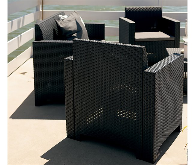 Conforama Conjunto De Salón Exterior Dmotto Conjunto De Jardín Con Cojines Conjunto De Salón Interior Efecto Ratán 100% Made In Italy Antracita