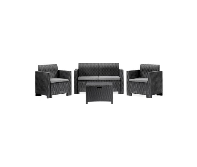 Conforama Conjunto de salón exterior Dmotto Conjunto de jardín con cojines Conjunto de salón interior efecto ratán 100% Made in Italy Antracita