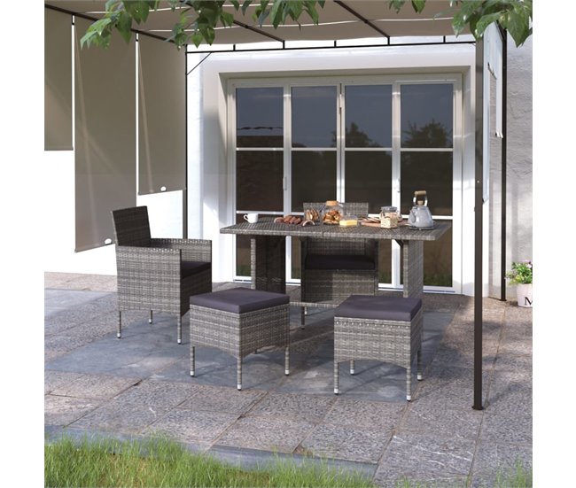 Conforama Conjunto De Silla De Jardin Y Taburete 4 Piezas Ratán PE Gris