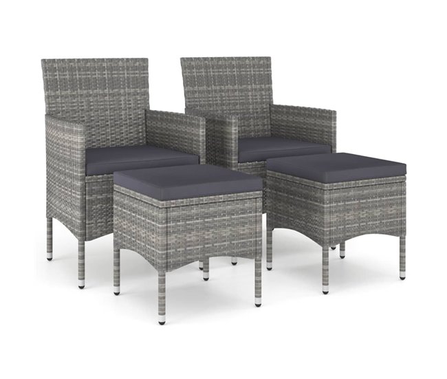 Conforama Conjunto de silla de jardin y taburete 4 piezas ratán PE gris