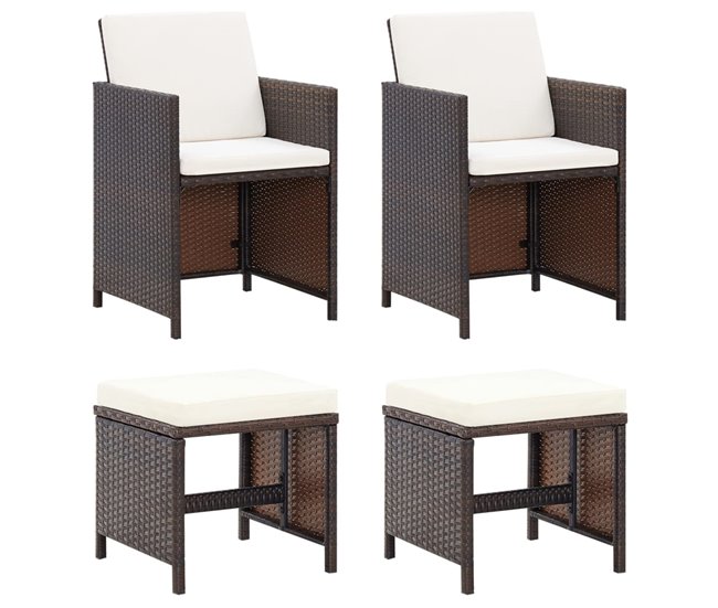 Conforama Conjunto De Silla De Jardin Y Taburete 4 Piezas Ratán PE Negro