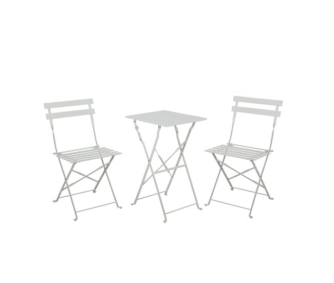 Conforama Conjunto de Terraza Plegable Metálico de 2 Sillas y Mesa Cuadrada Bistreau Blanco Thinia Home