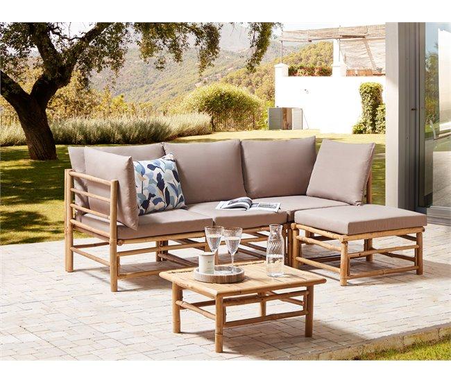 Conforama Conjunto Esquinero De Jardín 4 Plazas De Bambú Gris Pardo CERRETO