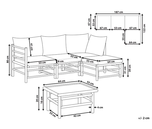 Conforama Conjunto Esquinero De Jardín 4 Plazas De Bambú Gris Pardo CERRETO