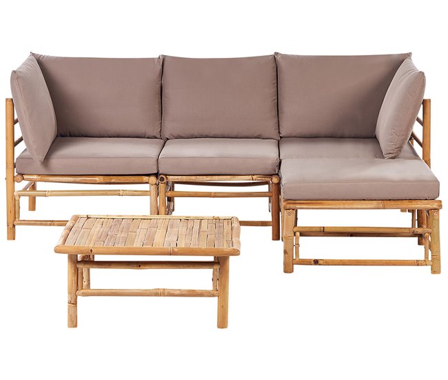 Conforama Conjunto esquinero de jardín 4 plazas de bambú gris pardo CERRETO