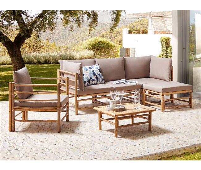 Conforama Conjunto Esquinero De Jardín 5 Plazas Con Sillón De Bambú Gris Pardo CERRETO