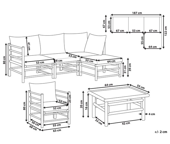 Conforama Conjunto Esquinero De Jardín 5 Plazas Con Sillón De Bambú Gris Pardo CERRETO