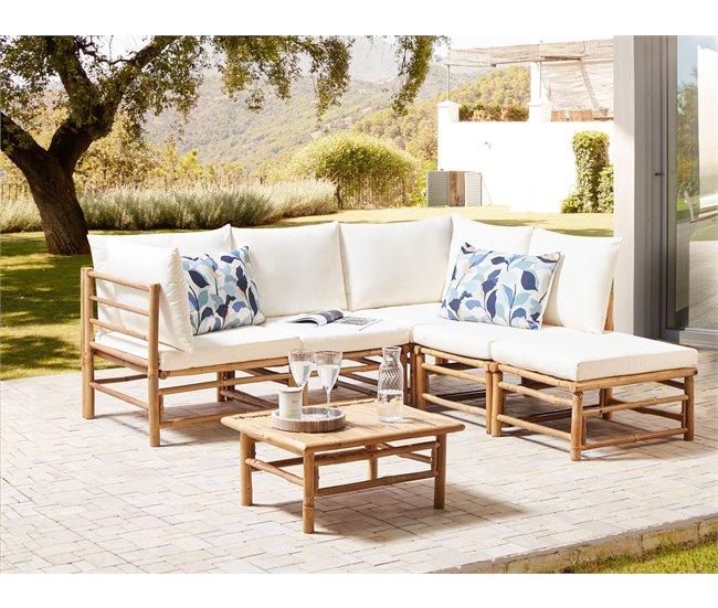 Conforama Conjunto Esquinero De Jardín 5 Plazas De Bambú Blanco Crema CERRETO