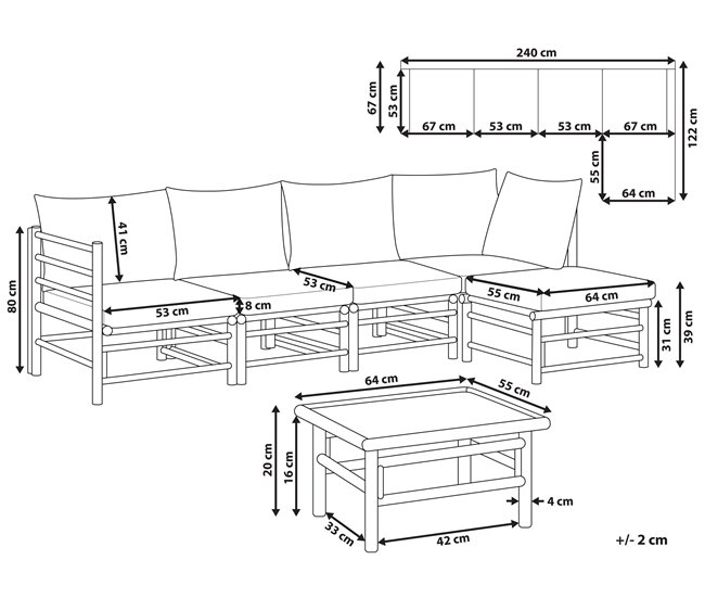 Conforama Conjunto Esquinero De Jardín 5 Plazas De Bambú Blanco Crema CERRETO