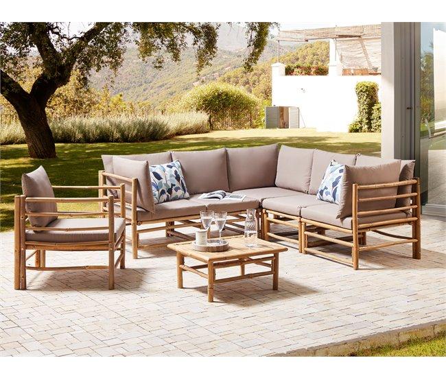 Conforama Conjunto Esquinero De Jardín 6 Plazas De Bambú Gris Pardo CERRETO