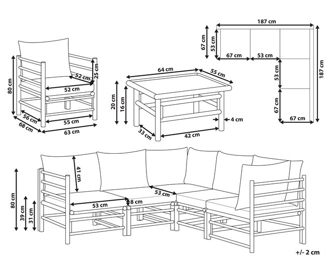 Conforama Conjunto Esquinero De Jardín 6 Plazas De Bambú Gris Pardo CERRETO