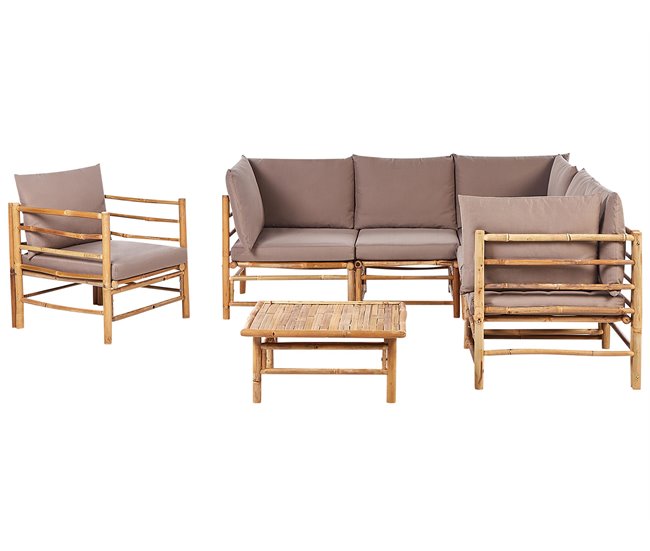 Conforama Conjunto esquinero de jardín 6 plazas de bambú gris pardo CERRETO