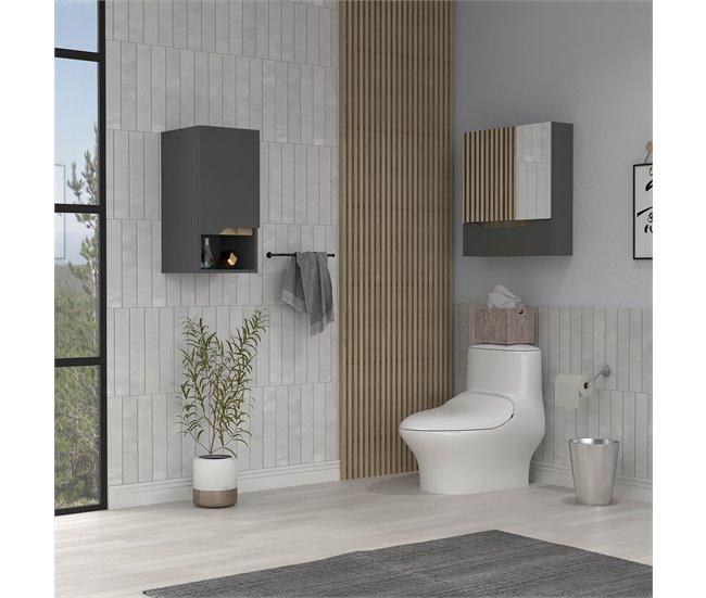 Conforama Conjunto Laurent Armario De Pared Con Espejo + Armario Colgante 62/72 Al Cm X 60/30.1 An Cm X 15/33 P Cm Plomo/Duna