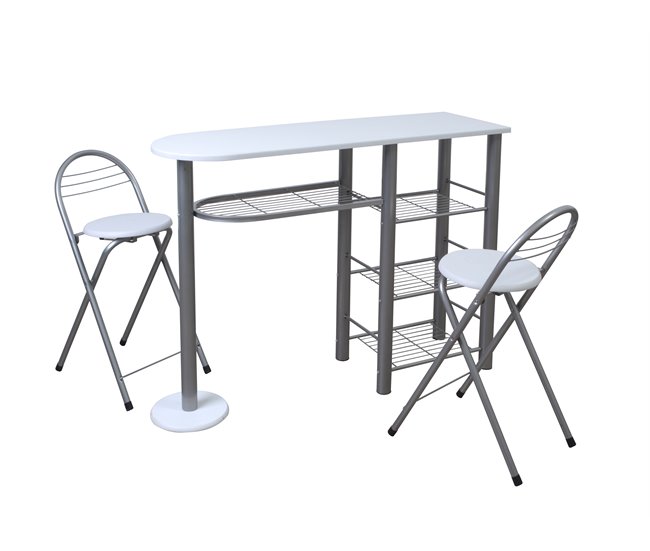 Conforama Conjunto MALACCA II Barra Y 2 Taburetes De Bar Blanco/negro