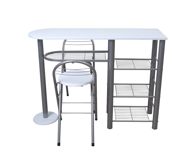 Conforama Conjunto MALACCA II Barra y 2 Taburetes de Bar blanco/negro